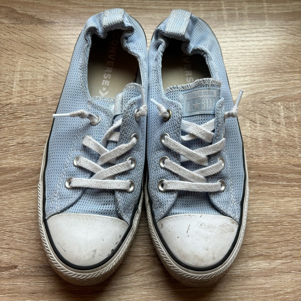 Converse low tops women elastic no tie tennis shoes one stars blue size 10